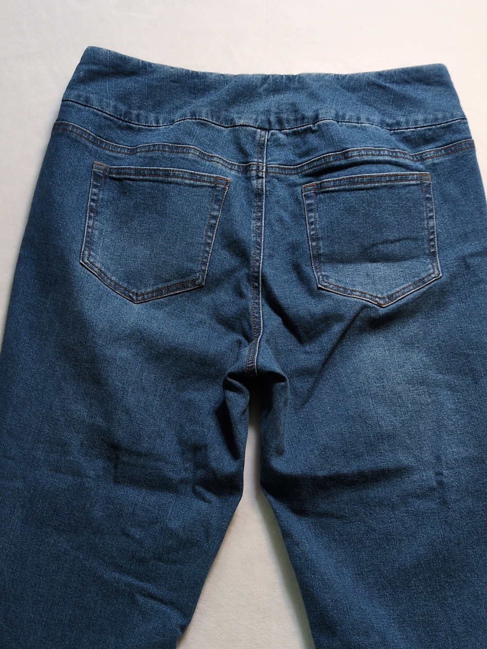 Slim-Sation 5-Pocket Crop Jeans Stretch Pull On Fringe Blue Size 12 - Picture 8 of 16